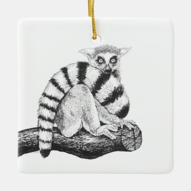Lemur drawing ceramic ornament (Front)