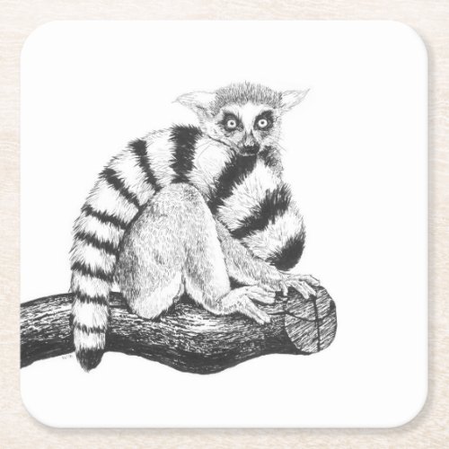 Lemur drawing square paper coaster