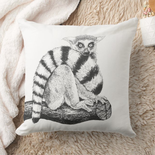Lemur drawing throw pillow (Blanket)