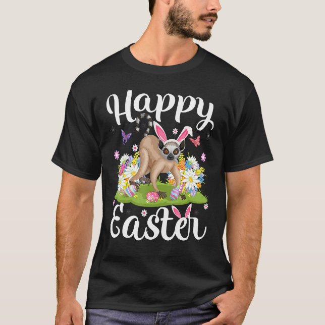 Lemur Easter Egg Hunting Floral Lemur Easter Sunda T-Shirt (Front)