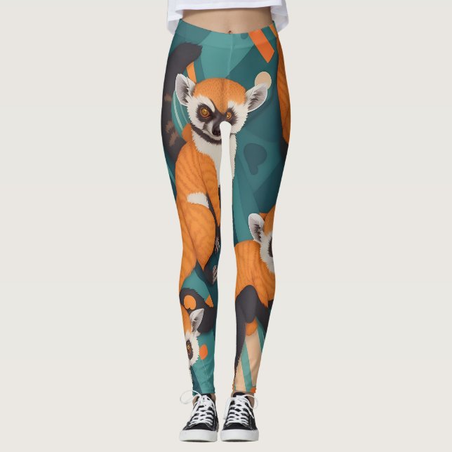 Lemur Geometric Colorful Personalized Pattern Leggings (Front)