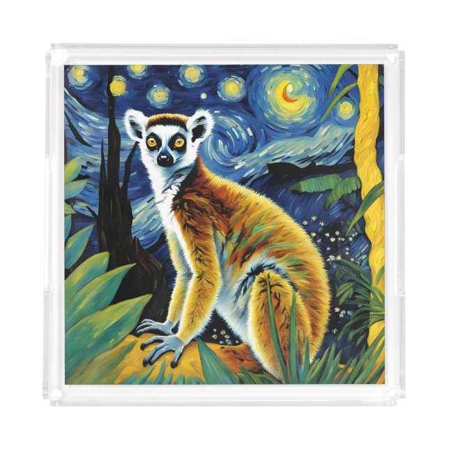 Lemur in the Starry Night  Acrylic Tray (Front)