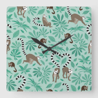 Lemur love mint leaves square wall clock