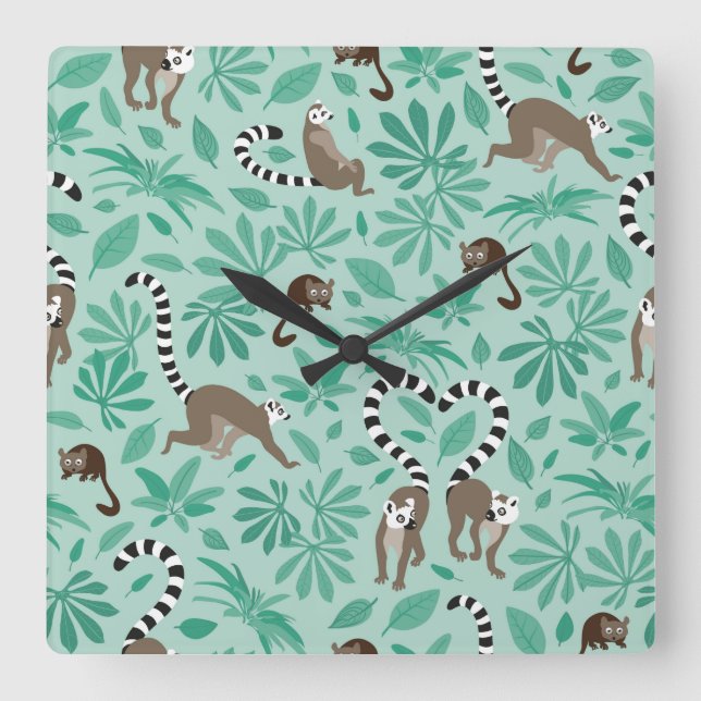 Lemur love mint leaves square wall clock (Front)