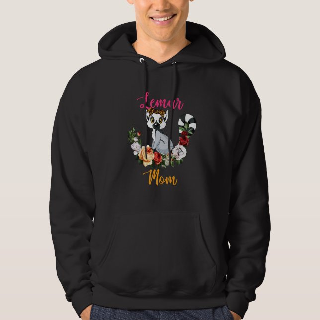 Lemur Mom Floral Lemur Bow Tie Lover Mother's Day Hoodie (Front)