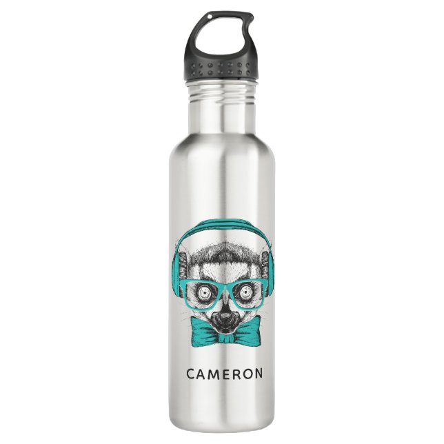 Lemur | Music Lover | Add Your Name Stainless Steel Water Bottle (Front)