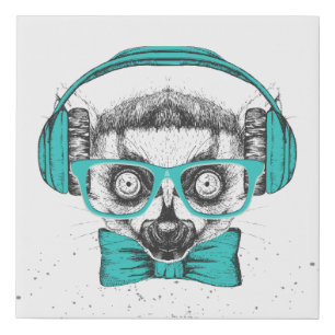 Lemur Music Lover Faux Canvas Print