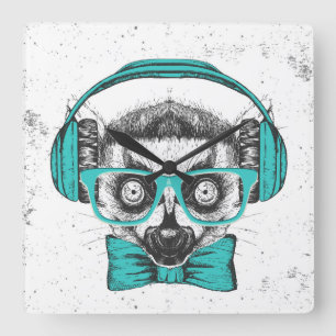 Lemur Music Lover Square Wall Clock