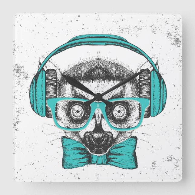 Lemur | Music Lover Square Wall Clock (Front)