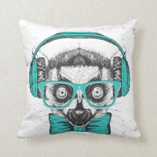 Lemur   Music Lover Throw Pillow