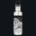Lemur of Madagascar Water Bottle<br><div class="desc">Ring-Tailed Lemur Water Bottle.   Black and White Design shown here on a Silver Water Bottle. Lemurs are endangered and are native to Madagascar.</div>