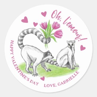 Lemur with Tulips Romantic Love Funny French Pun