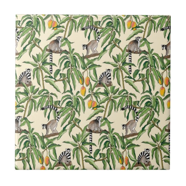 lemurs and branches mango seamless pattern   ceramic tile (Front)
