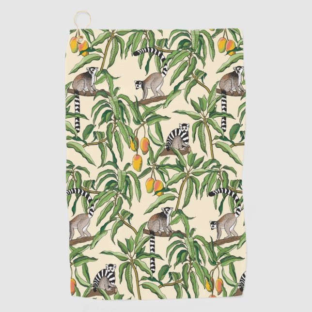lemurs and branches mango seamless pattern   golf towel (Front)
