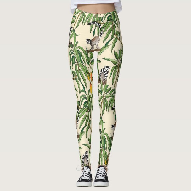 lemurs and branches mango seamless pattern   leggings (Front)