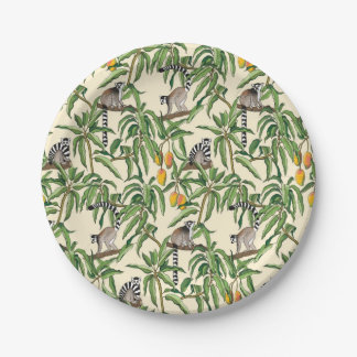 lemurs and branches mango seamless pattern   paper plates