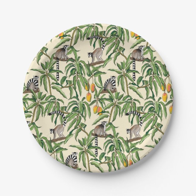 lemurs and branches mango seamless pattern   paper plates (Front)