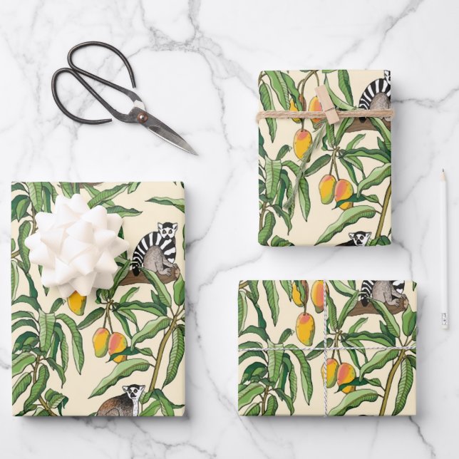 lemurs and branches mango seamless pattern   wrapping paper sheets (Front)