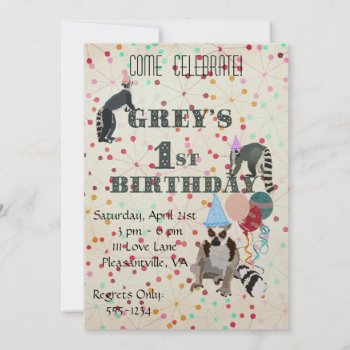 Lemurs Fun Abstract Birthday Invitation by Greyszoo at Zazzle