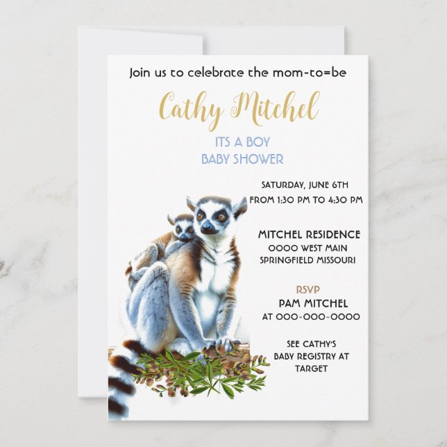 Lemurs Its A Boy Baby Shower Invitation (Front)