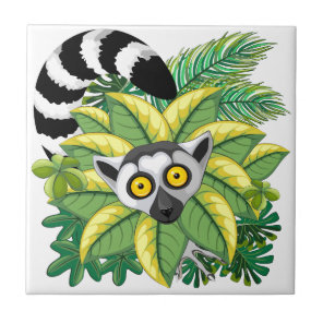 Lemurs of Madagascar in Exotic Jungle Ceramic Tile