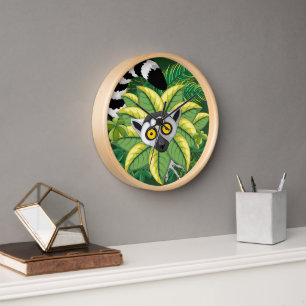 Lemurs of Madagascar in Exotic Jungle Clock