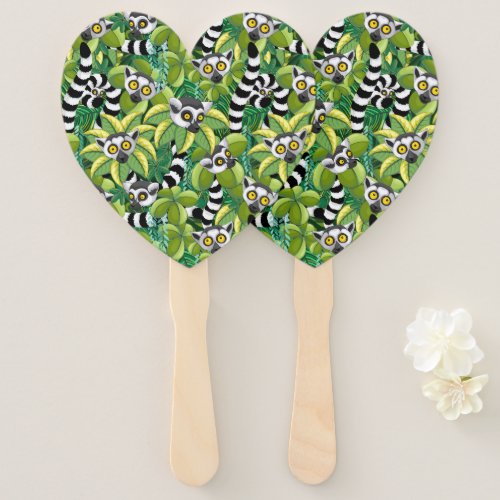 Lemurs of Madagascar in Exotic Jungle Hand Fan