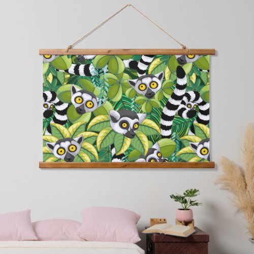 Lemurs of Madagascar in Exotic Jungle Hanging Tapestry
