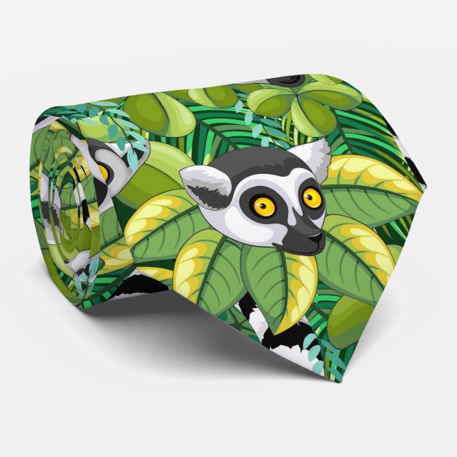 Lemurs of Madagascar in Exotic Jungle Neck Tie (Rolled)