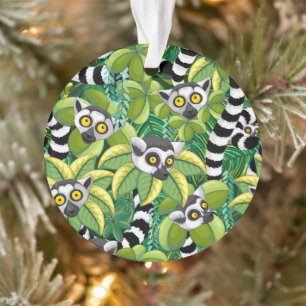Lemurs of Madagascar in Exotic Jungle Ornament