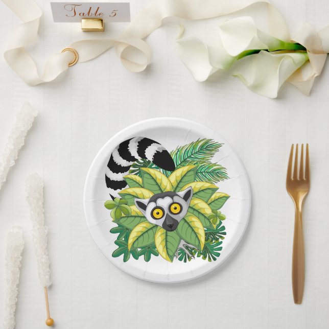 Lemurs of Madagascar in Exotic Jungle Paper Plates (Wedding)