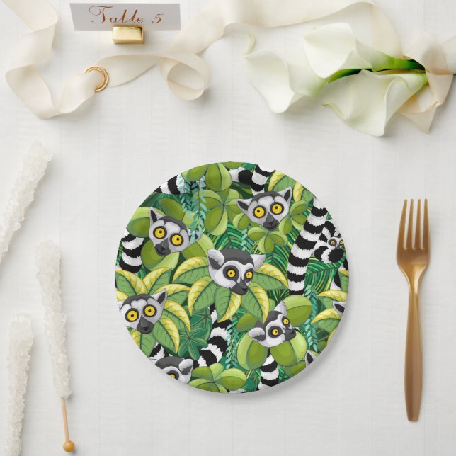 Lemurs of Madagascar in Exotic Jungle Paper Plates (Wedding)
