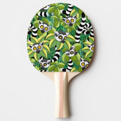 Lemurs of Madagascar in Exotic Jungle Ping Pong Paddle