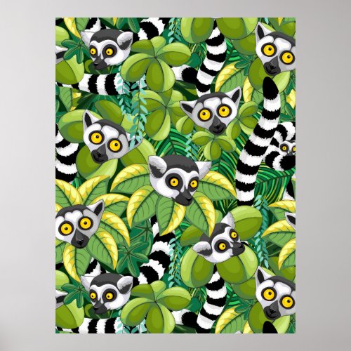 Lemurs of Madagascar in Exotic Jungle Poster