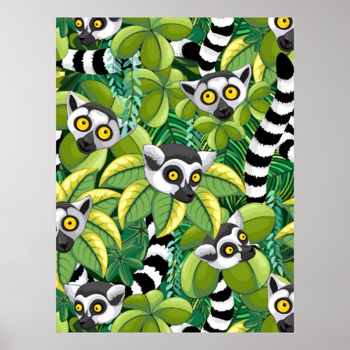 Lemurs of Madagascar in Exotic Jungle Poster