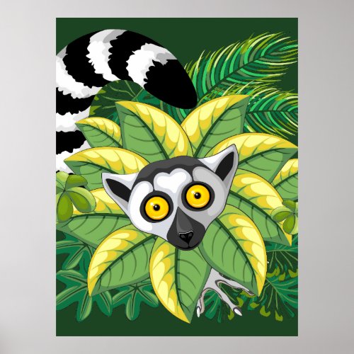 Lemurs of Madagascar in Exotic Jungle Poster