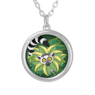 Lemurs of Madagascar in Exotic Jungle Silver Plated Necklace