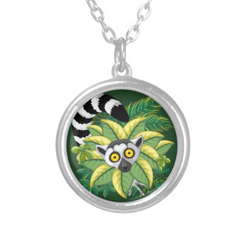 Lemurs of Madagascar in Exotic Jungle Silver Plated Necklace