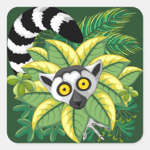 Lemurs of Madagascar in Exotic Jungle Square Sticker