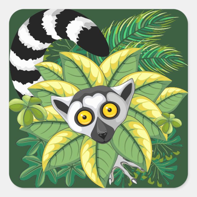 Lemurs of Madagascar in Exotic Jungle Square Sticker (Front)