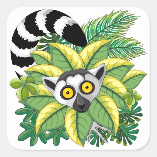 Lemurs of Madagascar in Exotic Jungle Square Sticker