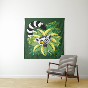 Lemurs of Madagascar in Exotic Jungle Tapestry