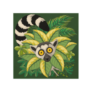 Lemurs of Madagascar in Exotic Jungle Wood Wall Art