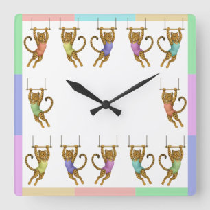 Lena leopard trapeze artist square wall clock