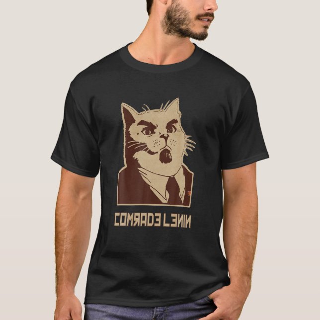 Lenin Cat Soviet CCCP USSR Communist Retro Vintage T-Shirt (Front)