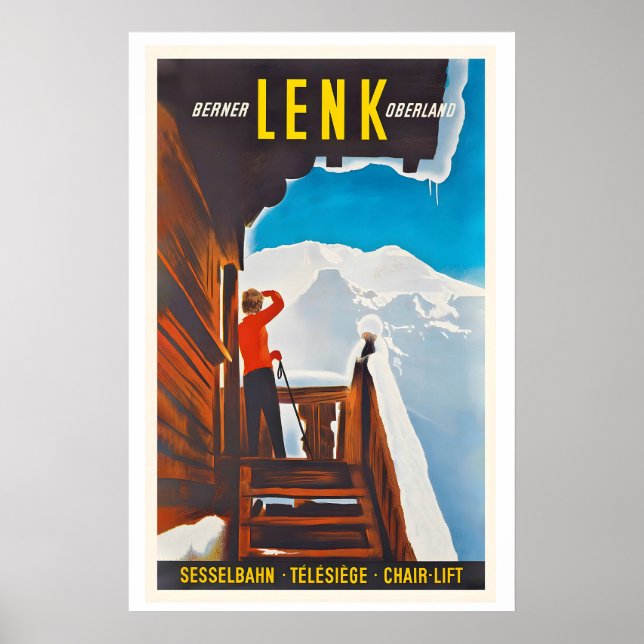Lenk Oberland Bernese Switzerland Vintage Ski Poster (Front)