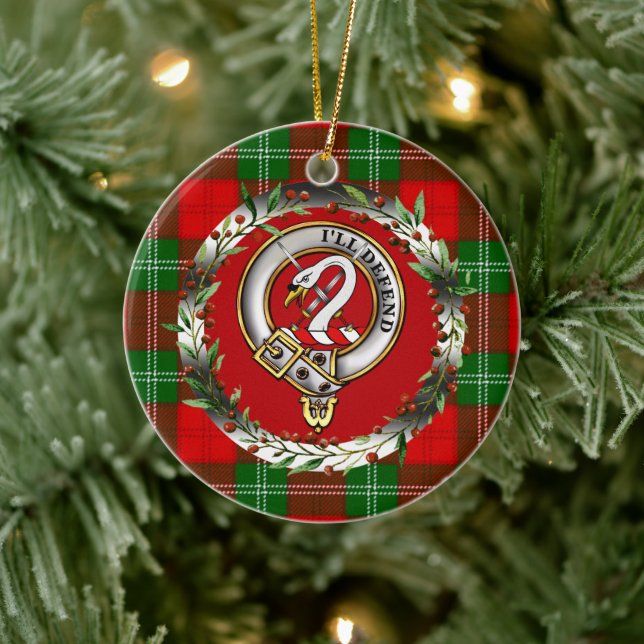 Lennox Clan Badge & Tartan Personalized Christmas Ceramic Ornament (Tree)