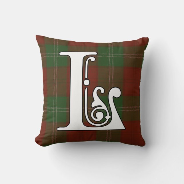 Lennox Clan Tartan Monogram Throw Pillow (Front)