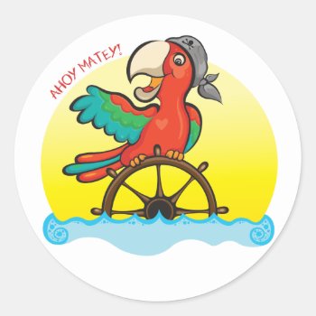 Lenny The Pirate Parrot Classic Round Sticker by paper_robot at Zazzle