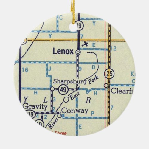Lenox IA Vintage Map Ceramic Ornament